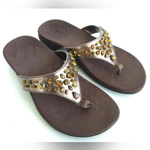 VIONIC Bronze Crystal Rhinestone Beaded Thong Flip Flop